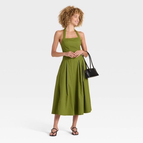 NWT a new day Women's Halter Dress- Olive Size M - Picture 3 of 7